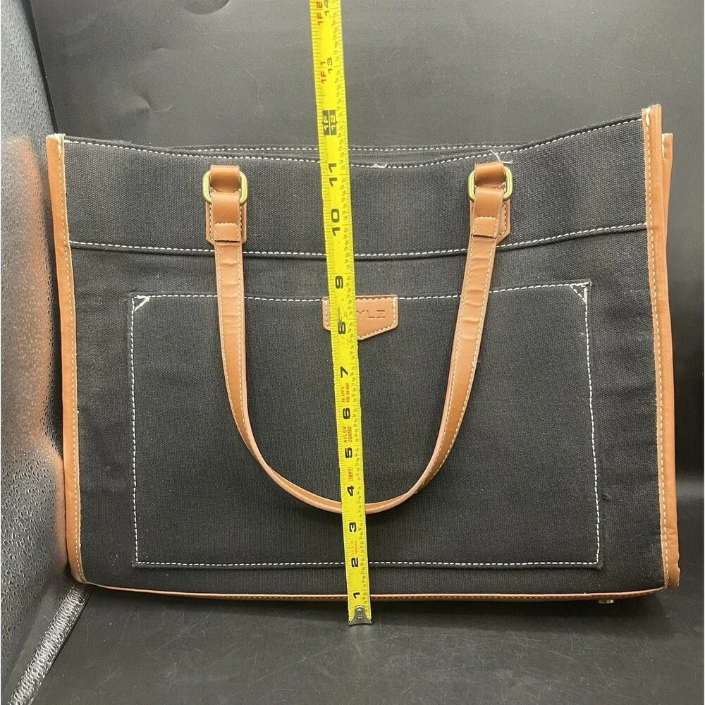 Keyli Canvas Laptop Tote Bag Black 15.6” Work Business Office Carryall Purse